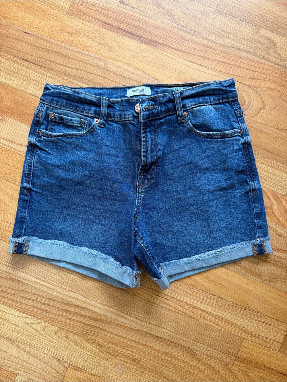 Kensie Dark Blue Rolled Hem Denim Shorts